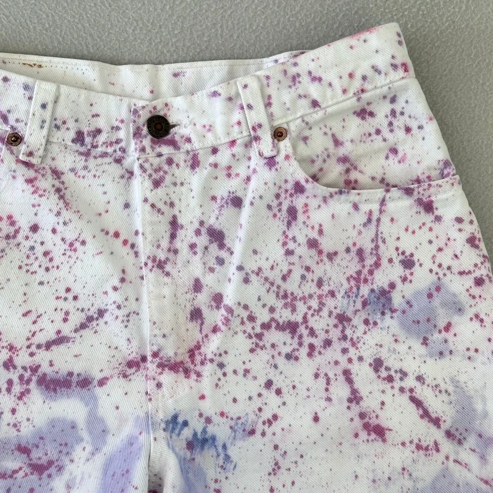 VTG Levi's 550 Relaxed Fit Shorts Women 11 White Tie Dye Splatter‎ Denim 90s USA